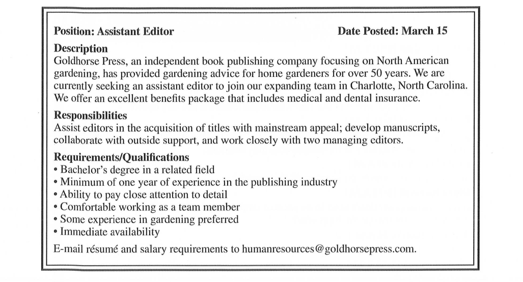 What title would most likely be published by Goldhorse Press? A. Growing Your Baking Business B. A Tour Guide to North Carolina C. Planting Perennial Flowers  D. The Efficient Executive (ảnh 1)